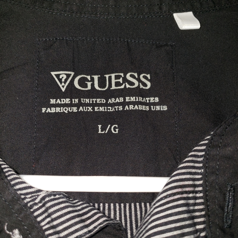 Mens Guess Striped Button Down Shirt with Pockets - Picture 7 of 8